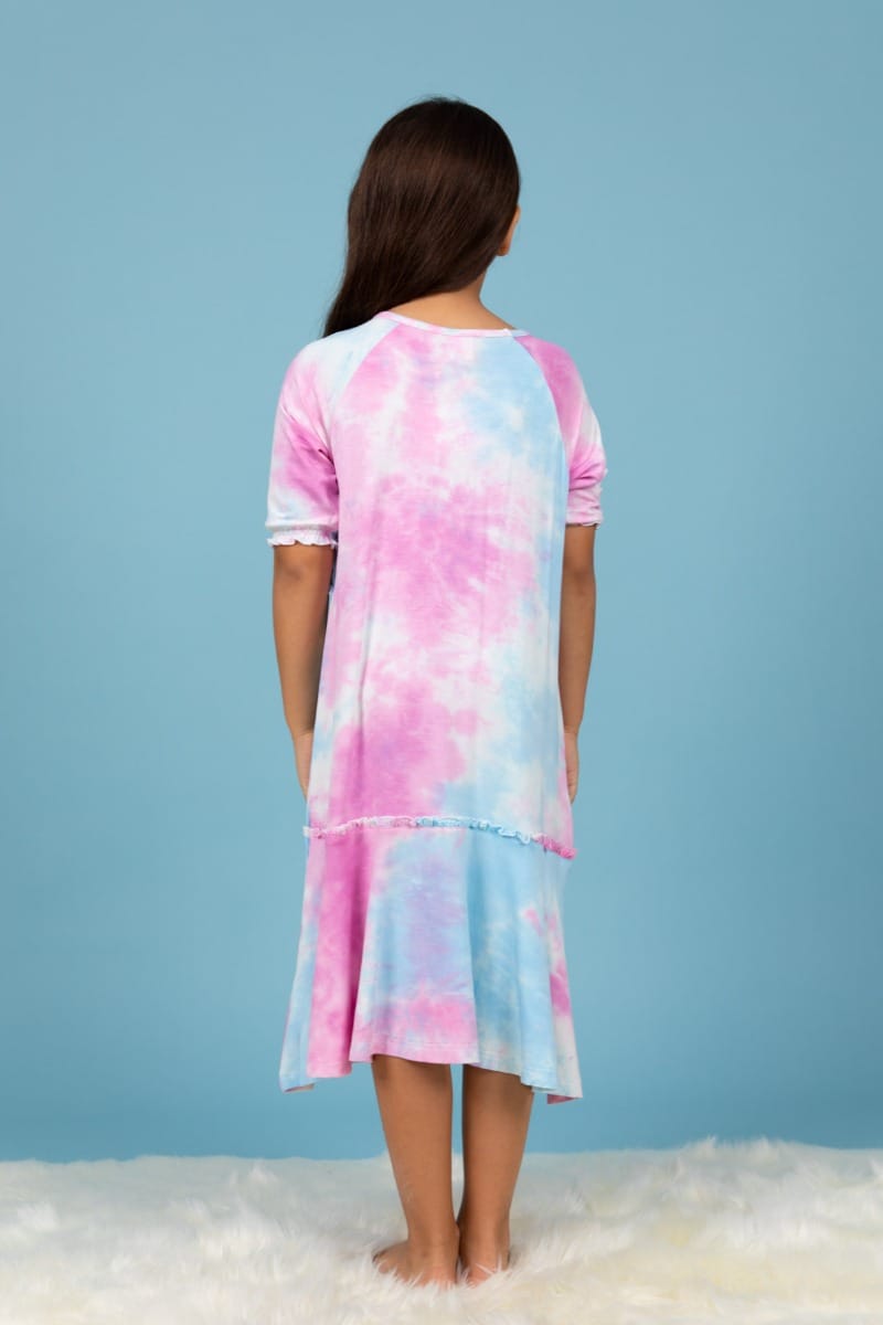 blue and pink tie dye dress Pink&Blue Tie Dye Mesh Ruched Cami Gender Reveal Maternity Maxi Dress, As Shown / XL