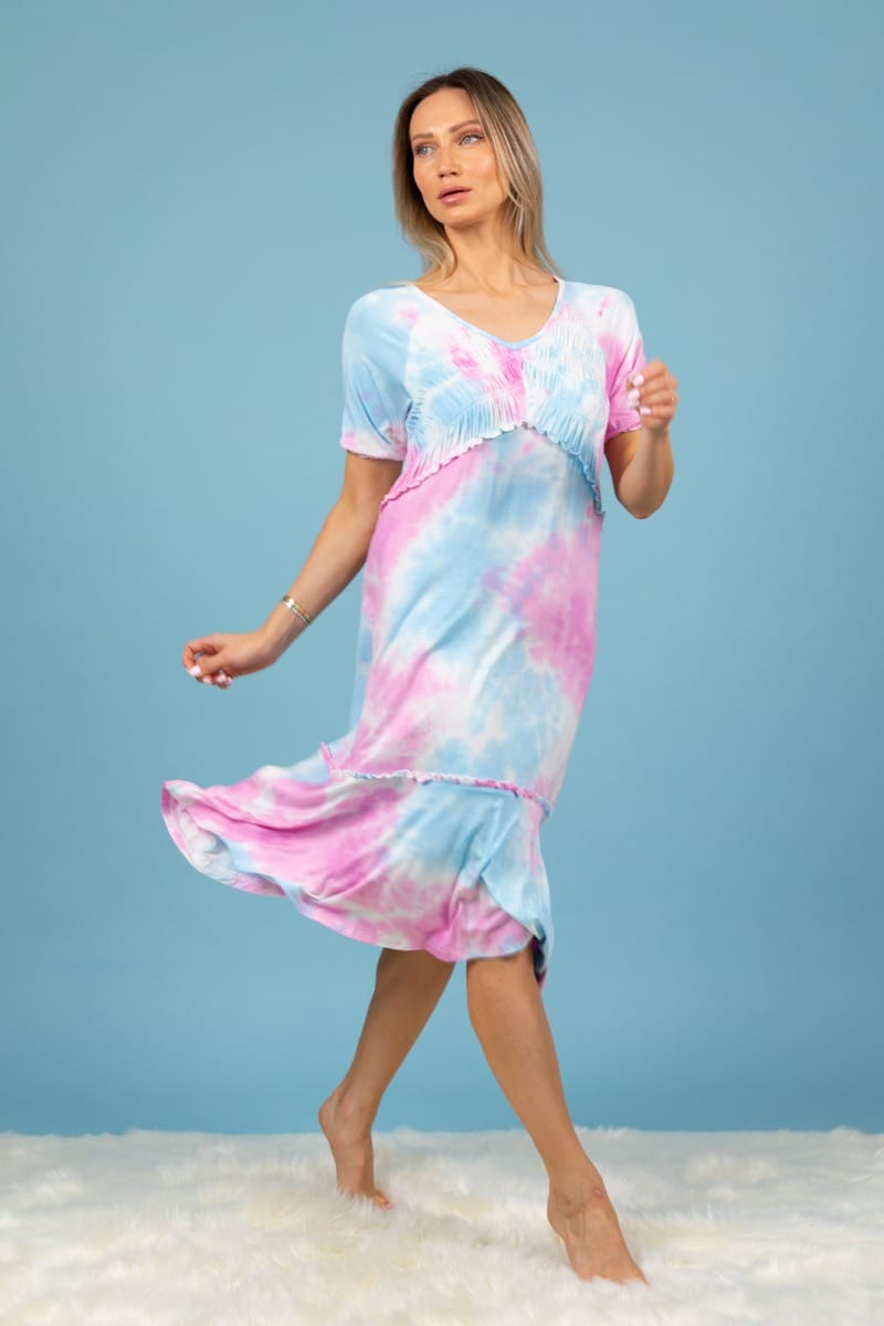 tie dye pink and blue dress Pink Blue Breeze Tie Dye Ruched Side Tank Dress (XL) | Delivery Near Me