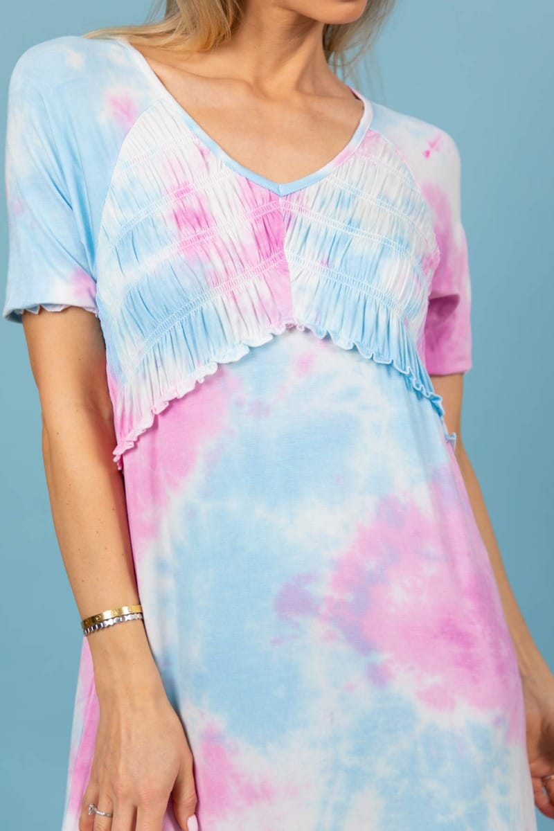 tie dye blue and pink dress Long A-line Glitter Tie Dye Formal Dress by Poly USA 8346