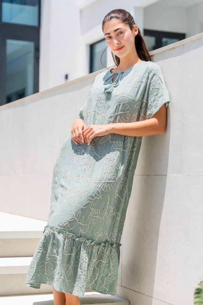 green rope dress St. Barths La Robe Juniper V-Neck Maxi Dress in Green Chevron