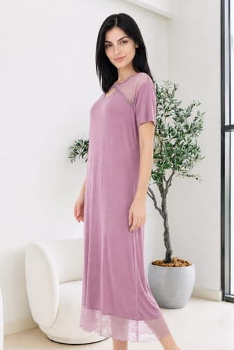 ladies nightwear dresses and 's nightgown with round lace cuffs, lightweight, breathable and elegant | Great Deals Its comfortable Buy Women's Nightdress & Sleepshirts|Shop