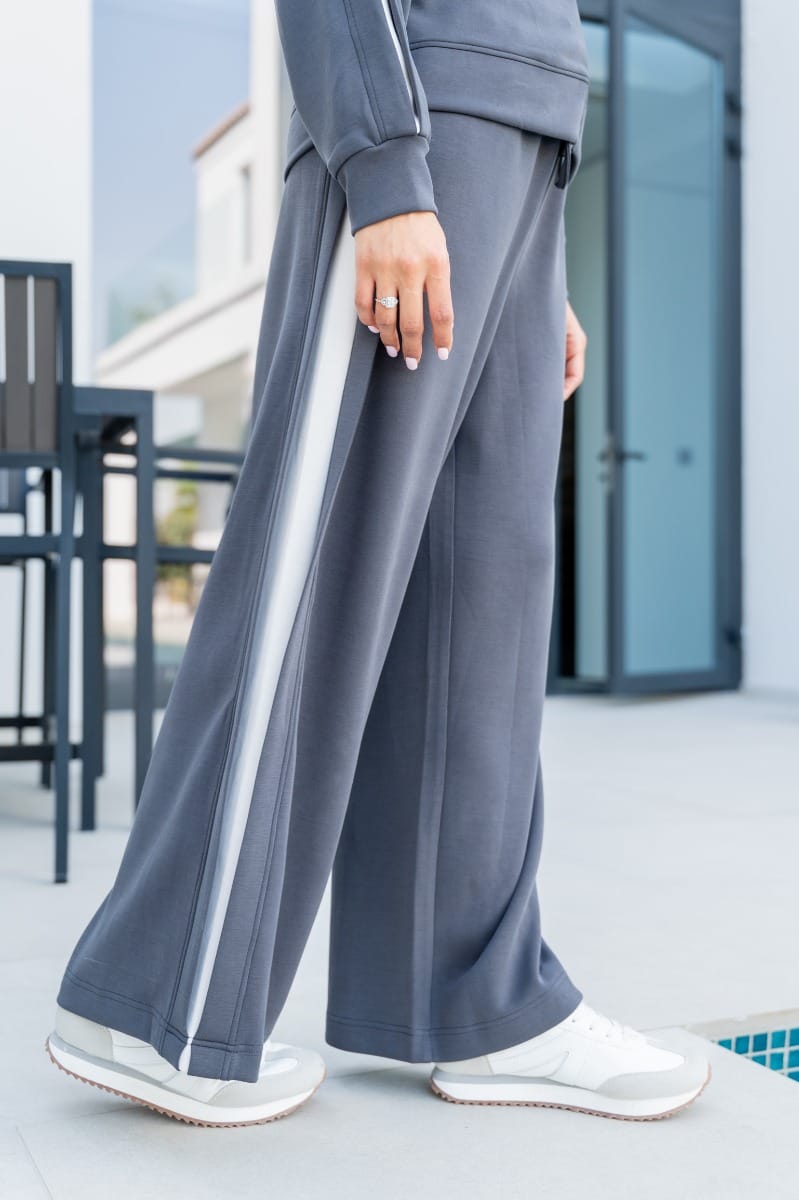 Slate Grey Ivory Leg Panel Wide Leg Pant