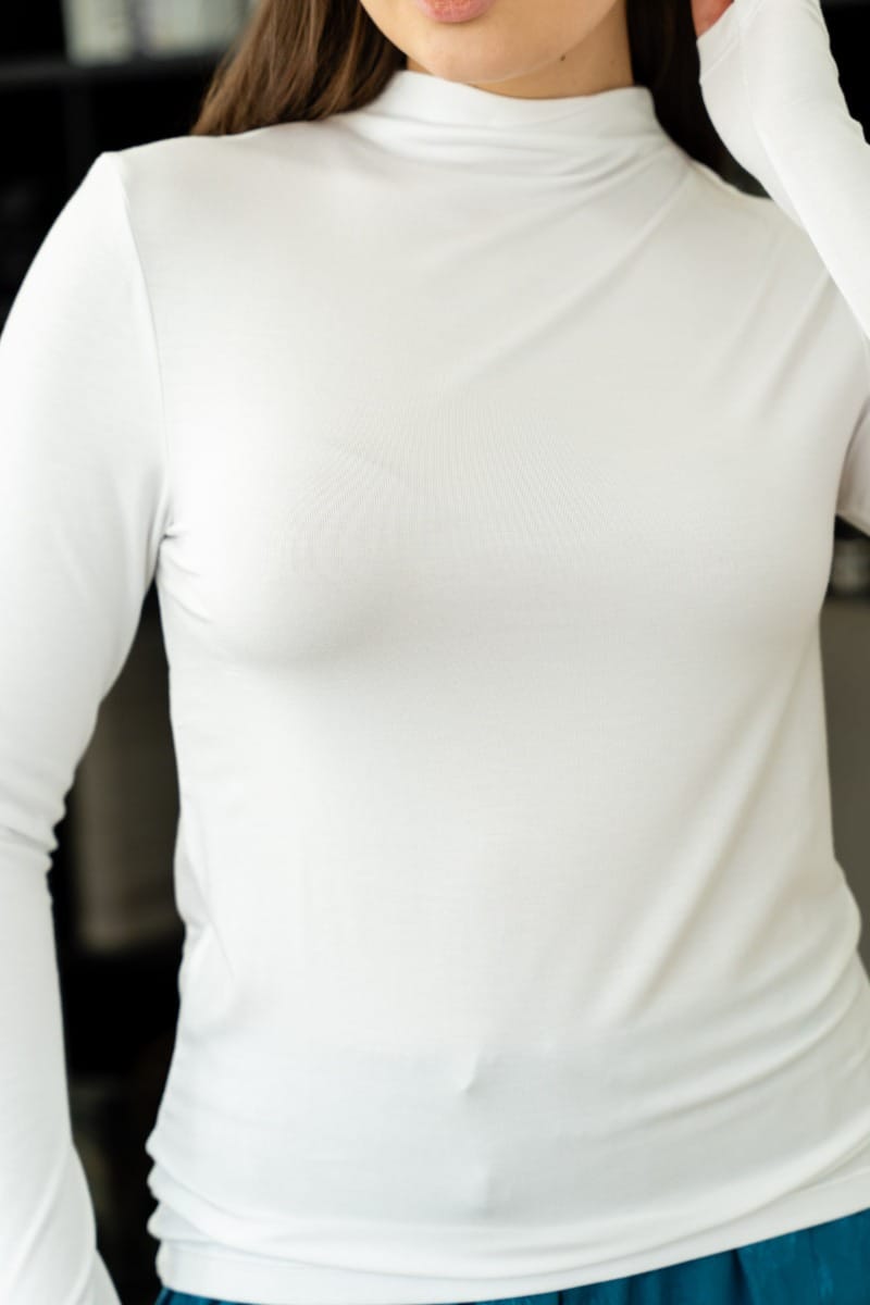 White High Neck Long Sleeve Top