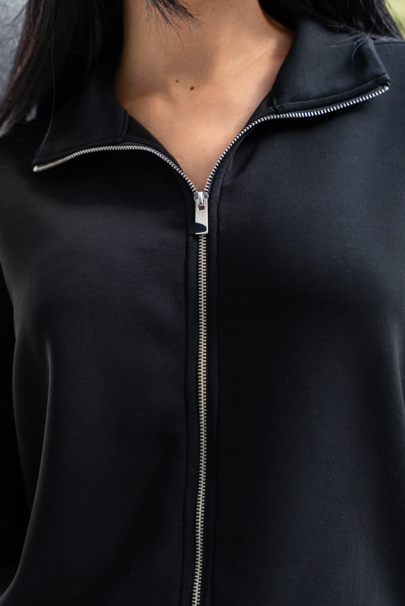 Black Ivory Arm Panel Zip Up Jacket