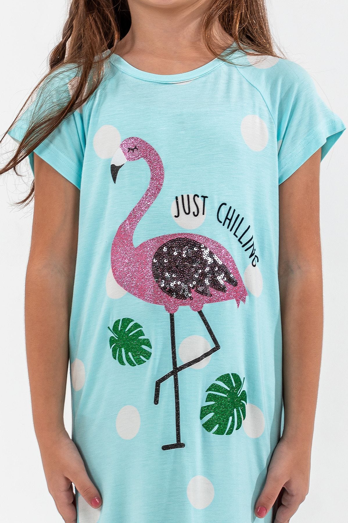 Girls Green Polka Flamingo Night Dress