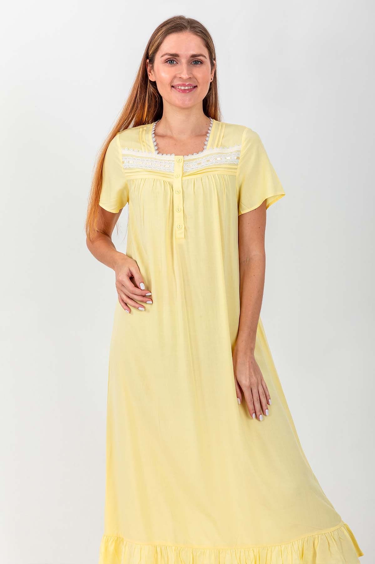 Ladies Lemon Lace With Pintuck Night Dress