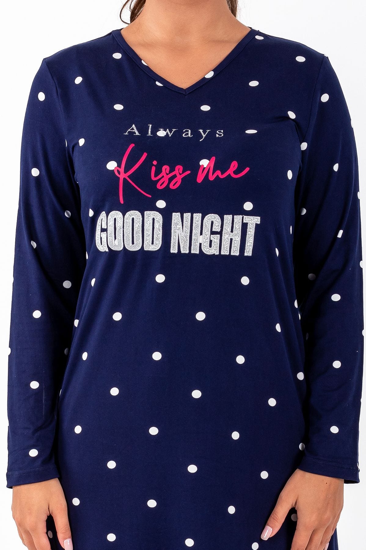 Ladies Navy Polka Good Night Night Dress