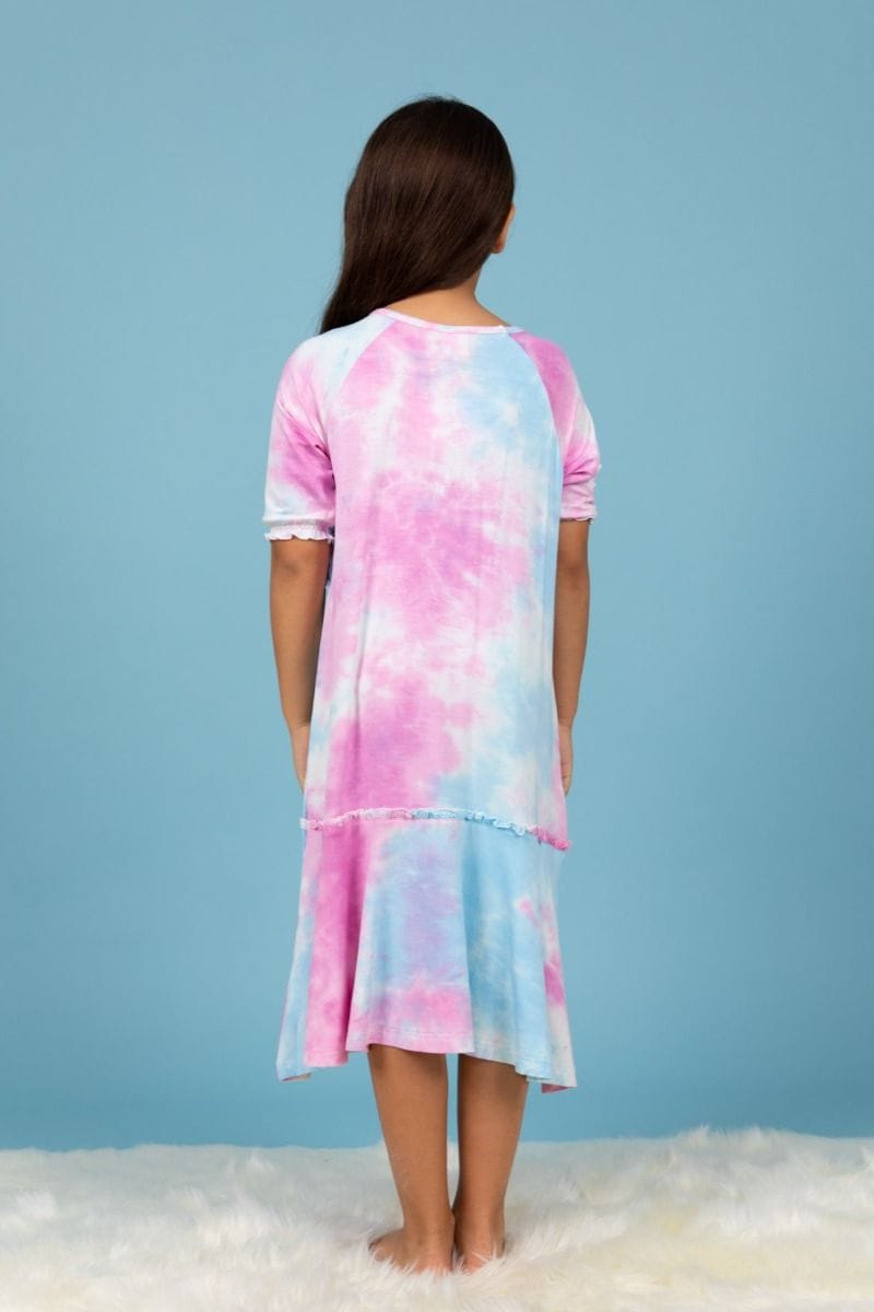 Girls Pink & Blue Tie Dye Dress