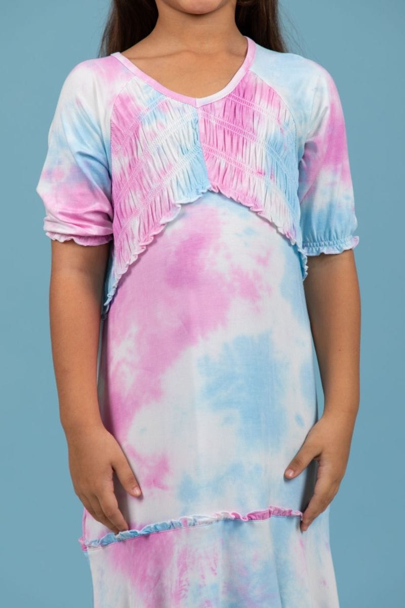 open lace back dress Pink & Blue Tie & Dye Off-Shoulder Dress main image 1