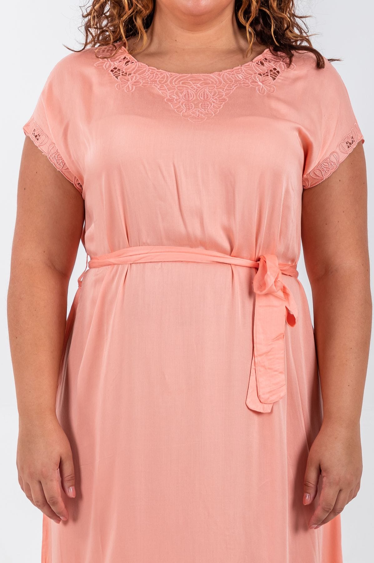 knee length dresses for ladies Peach Floral Embroidered Maxi Dress main image 1
