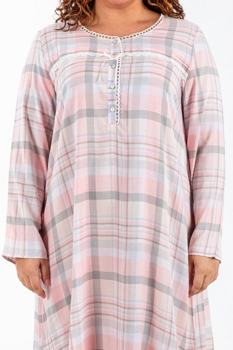 Ladies Plus Size Peach & Grey Check Night Dress