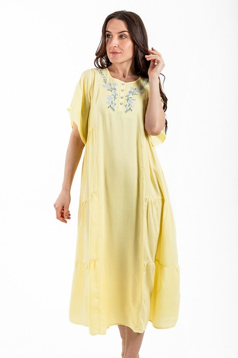 Ladies Lemon Jacquard Floral Embroidery Night Dress
