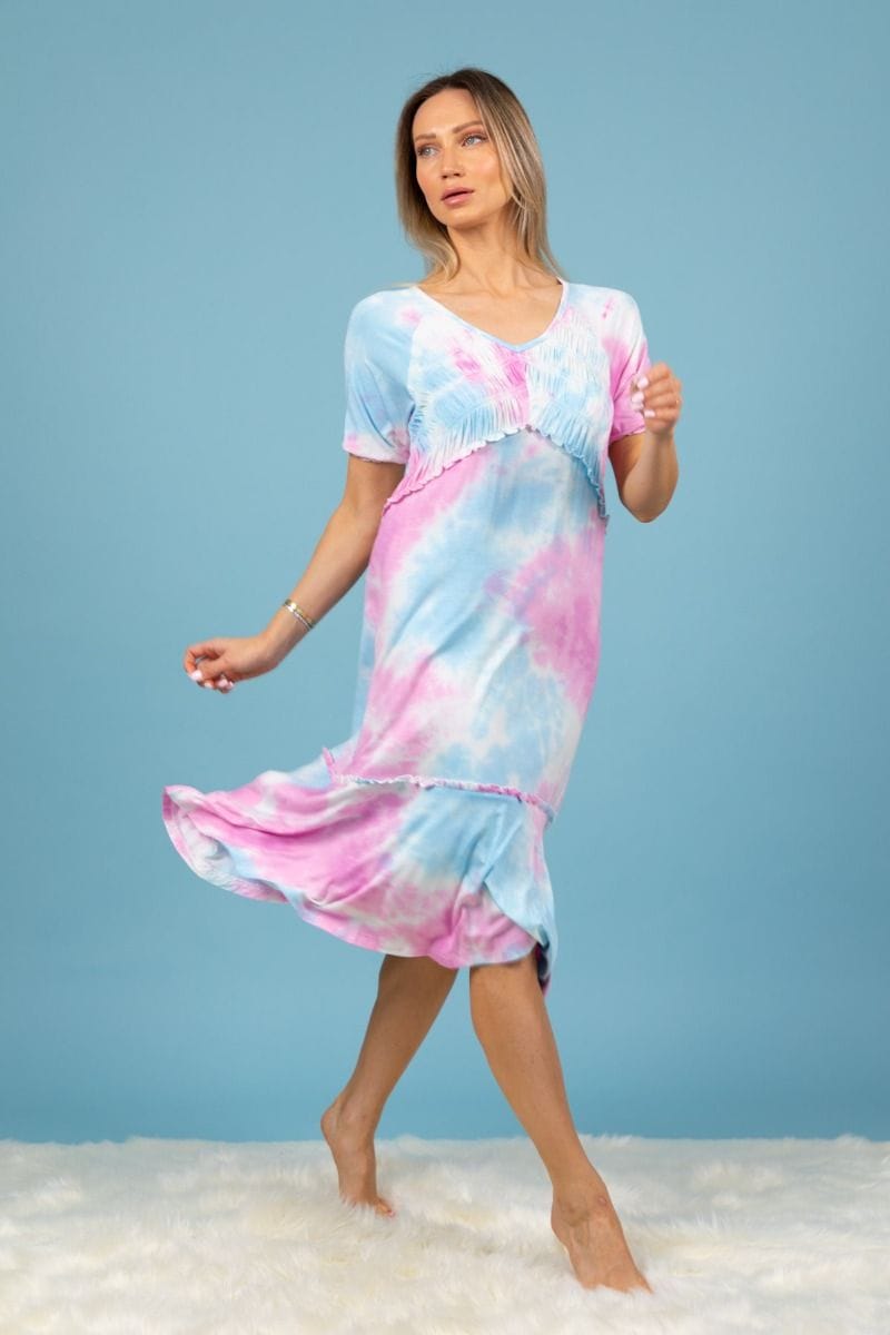 Ladies Pink & Blue Tie Dye Dress