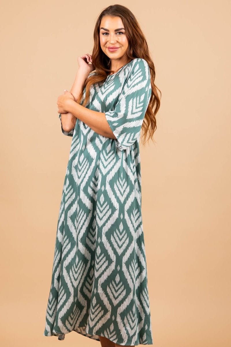 Ladies Green White Tribal Dress Ladies Green White Tribal Dress