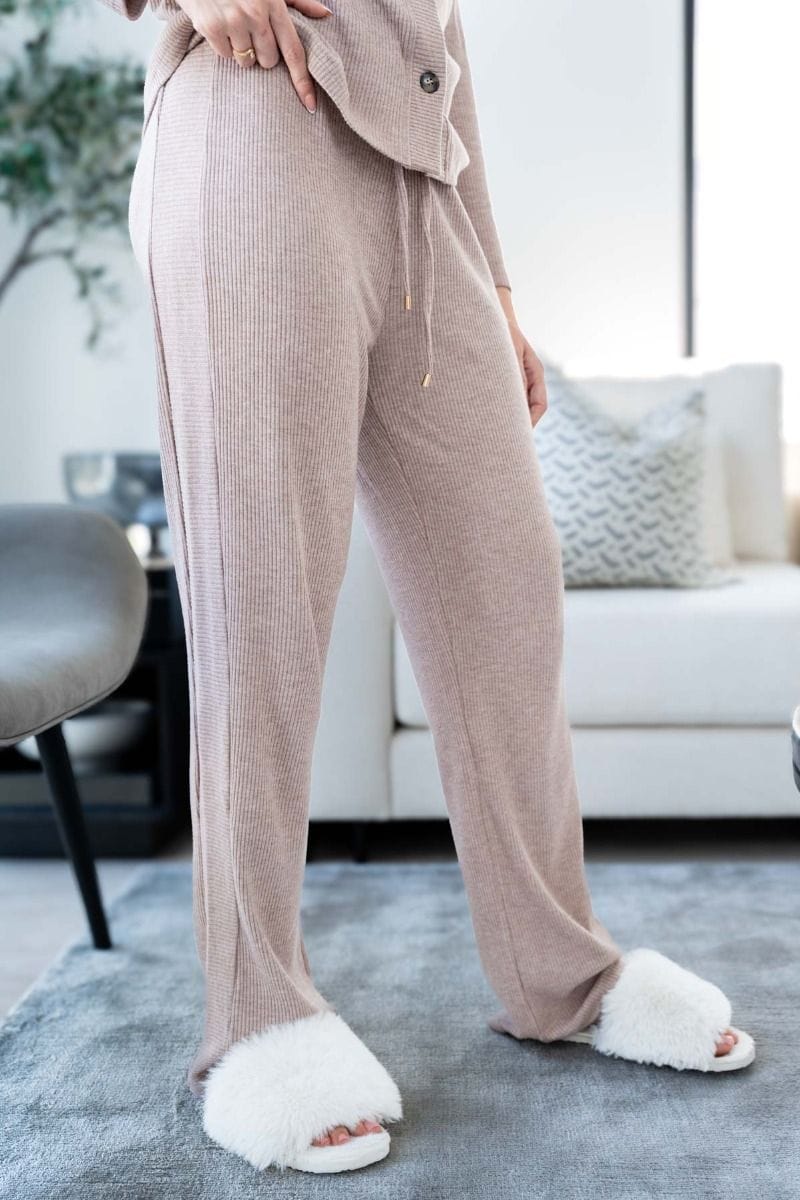 Ladies Light Brown Melange Rib Lounge Pant