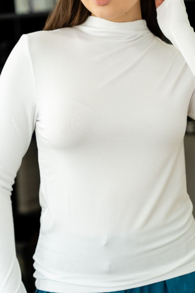 White High Neck Long Sleeve Top