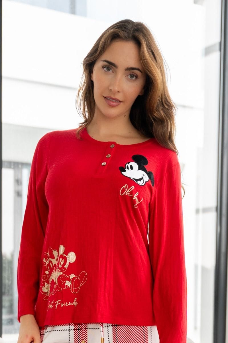 Ladies Red Rib Mickey & Minnie Mix & Match Top