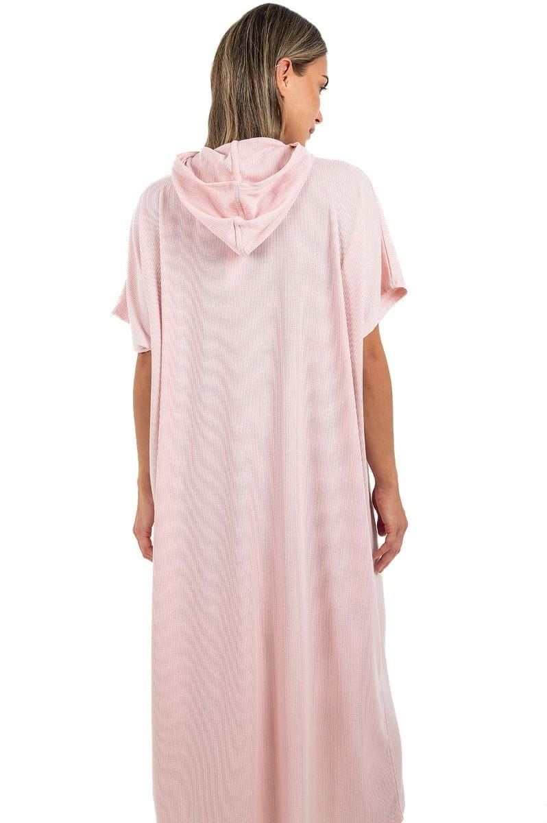Ladies Pale Pink Hooded Lounge Kaftan Dress
